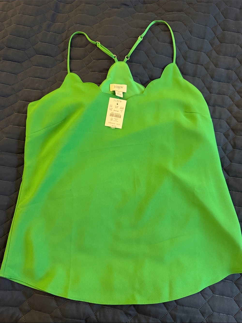 J. Crew Bright Green Scalloped Silk-Feel Camisole